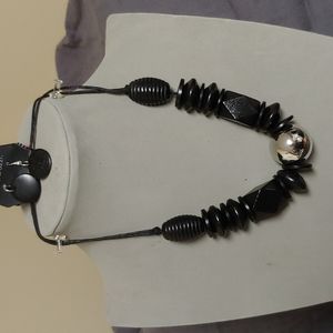 Paparazzi Black wooden beads with silver wood and matching earrings